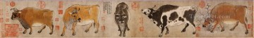 中国の伝統芸術 Painting - 漢黄五牛 アンティーク中国製